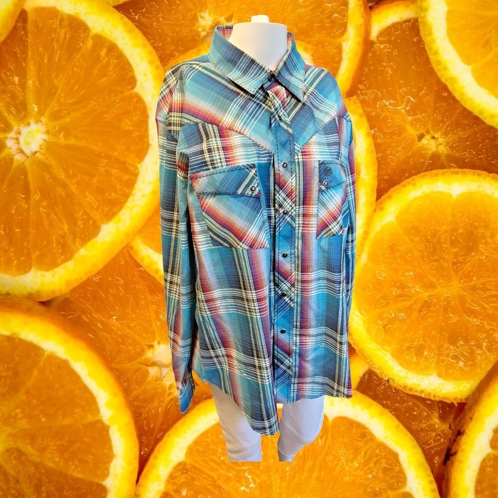 Wrangler Mens Plaid Western Shirt Long Sleeve Snap‎ Front L/G Large